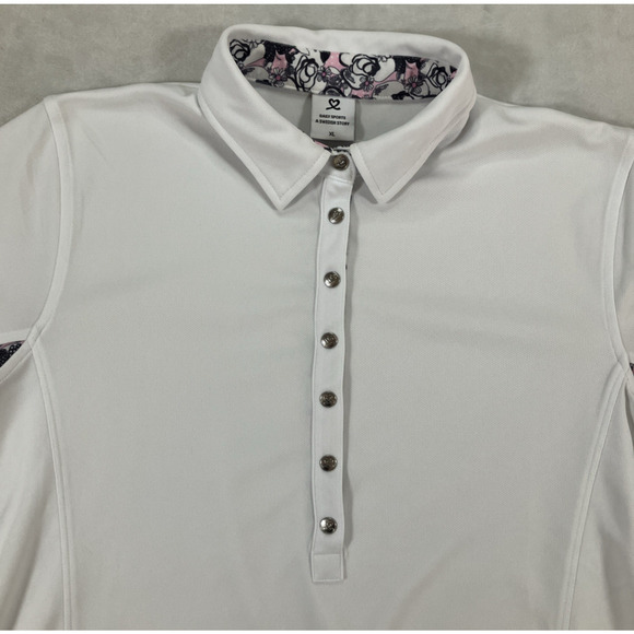 Daily Sports Womens Golf Shirt Long Sleeve Snaps Floral Trim Activewear SZ XL - Picture 4 of 11